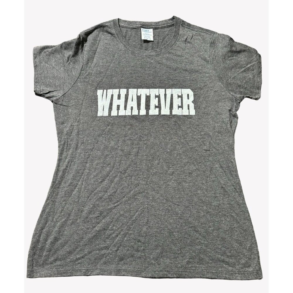NEW Port & Company Ladies "Whatever" Graphic‎ Tee Gray SEE MEASUREMENTS